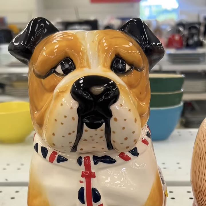 British bulldog Union Jack cookie jar, from Alex Bailey's thrift haul