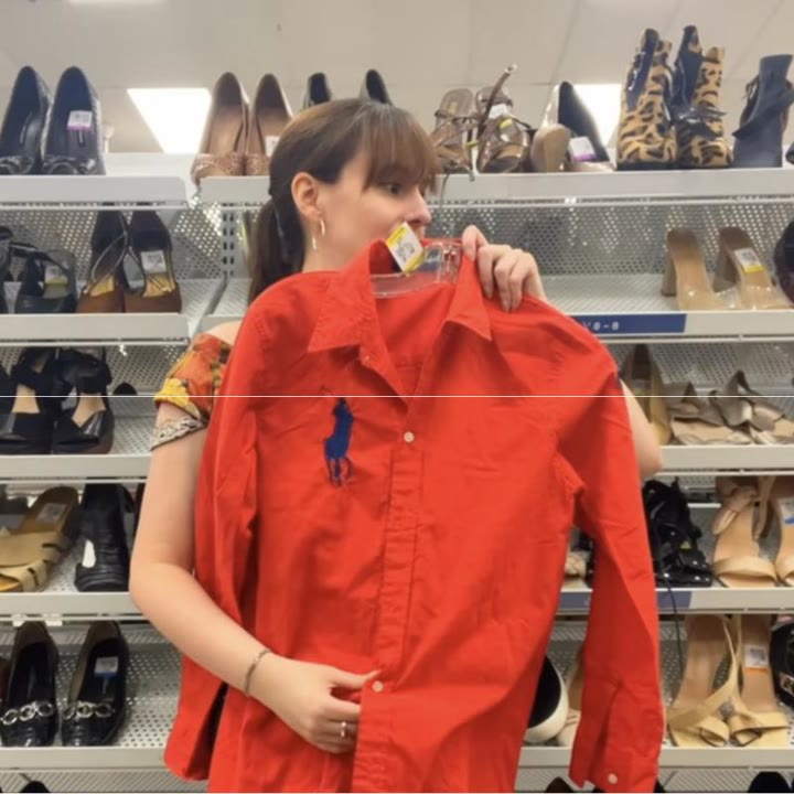 Polo Ralph Lauren red big pony button-down shirt, from Alex Bailey's thrift haul