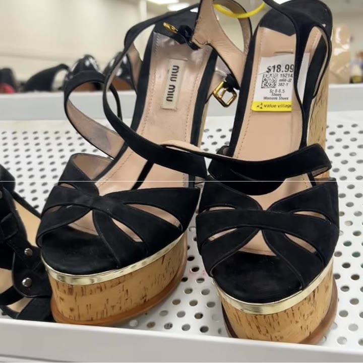 Miu Miu black suede cork platform wedge sandals (Spring/Summer 2015), from Alex Bailey's thrift haul