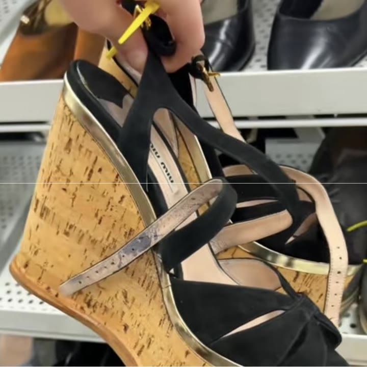 Miu Miu cork platform sandals with black velvet straps (SS2015), from Alex Bailey's thrift haul